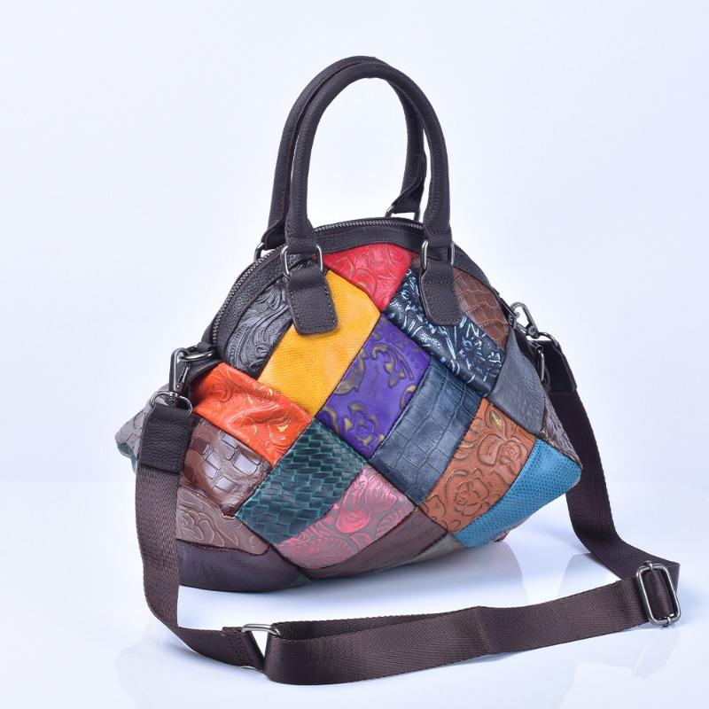 Женская сумка из натуральной кожи в этническом стиле, контрастная цветовая гамма, мягкая сумка через плечо из коровьей кожи для женщин