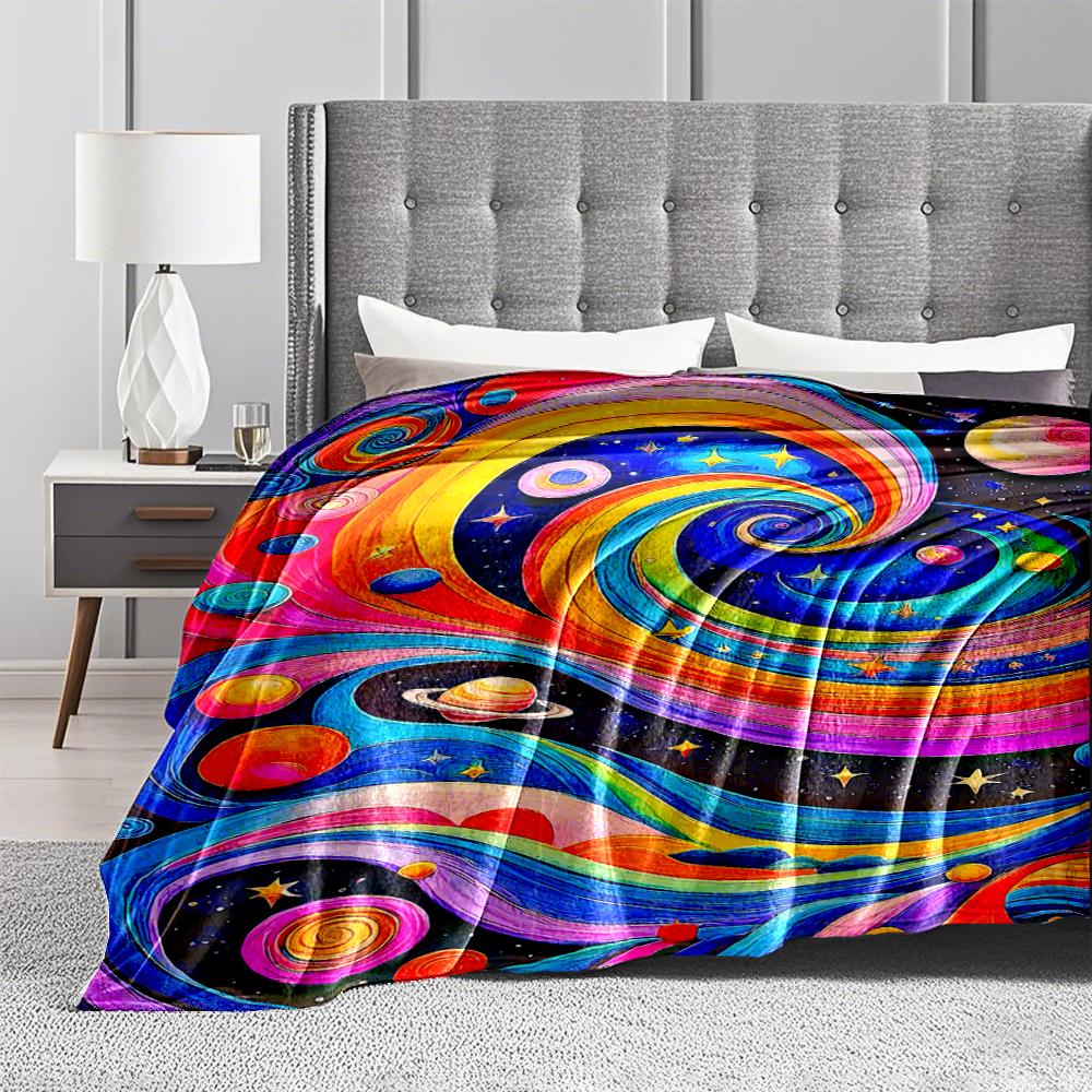 Galaxy Style Swirl blanket with Colorful Planets and Cosmic Pattern blanket, suitable for use in the bedroom, living room, on the sofa