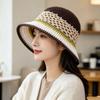 Hand Crochet Color Block Bucket Hat Hollow Mesh Knit Cap Adult Retro Hat