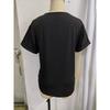Womens Black V Notch Neck Short Sleeve T Shirt Casual Loose Fit With Single Button Decor