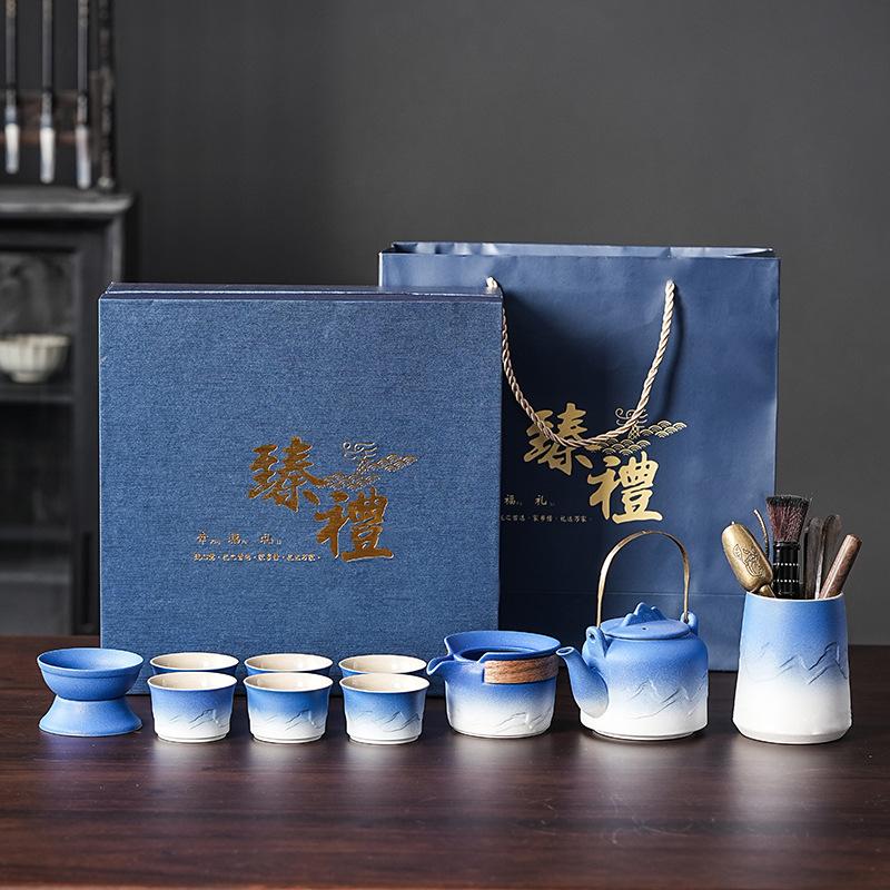 Light luxury gradual change coarse pottery kung fu tea set business office home travel teapot simple light luxury