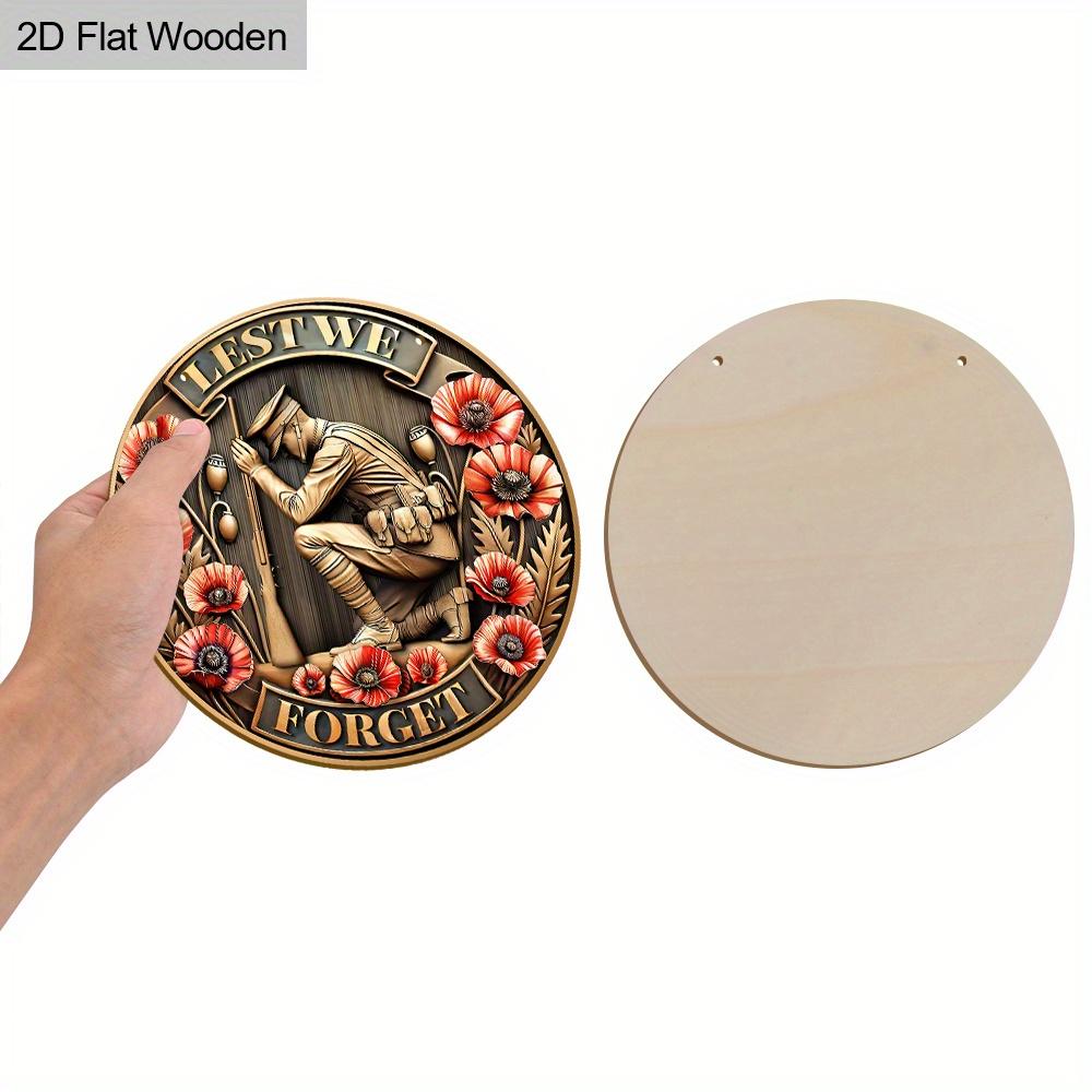 2D Flat, 1PC Memorial Day Wooden Hanging Sign Decorative Signs and Plaques, Lest We Forget, Rustic Help Grab Kneeling Soldiers DesignWall Art Sign