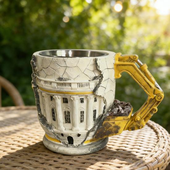 Кружка для сноса 3D Экскаватор Кофейная чашка с ручкой-манипулятором Искусство с текстурой сломанной поверхности Уникальный подарок для инженеров Строителей Крутой Декор для стола