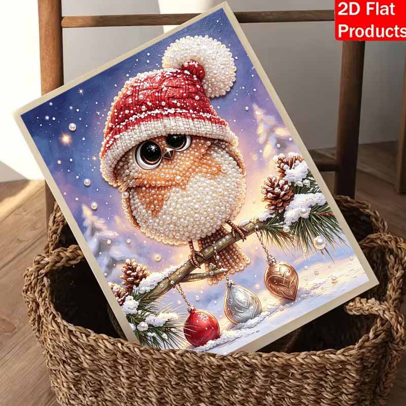 Christmas Pearl Painting Kit Cute Owl With Santa Hat Handmade DIY Home Decoration Painting