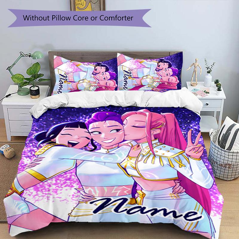3pcs KPop Demon Hunters6 Cover Set - Personalized Name, HD Printed Bedding with 1 Cover and 2 Pillowcases - Perfect for Home Decor, Easy Care