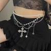 Acrylic Beads Y2K Silver Waist Chain Adjustable Crystal Tassel Waistband  Waist Seal