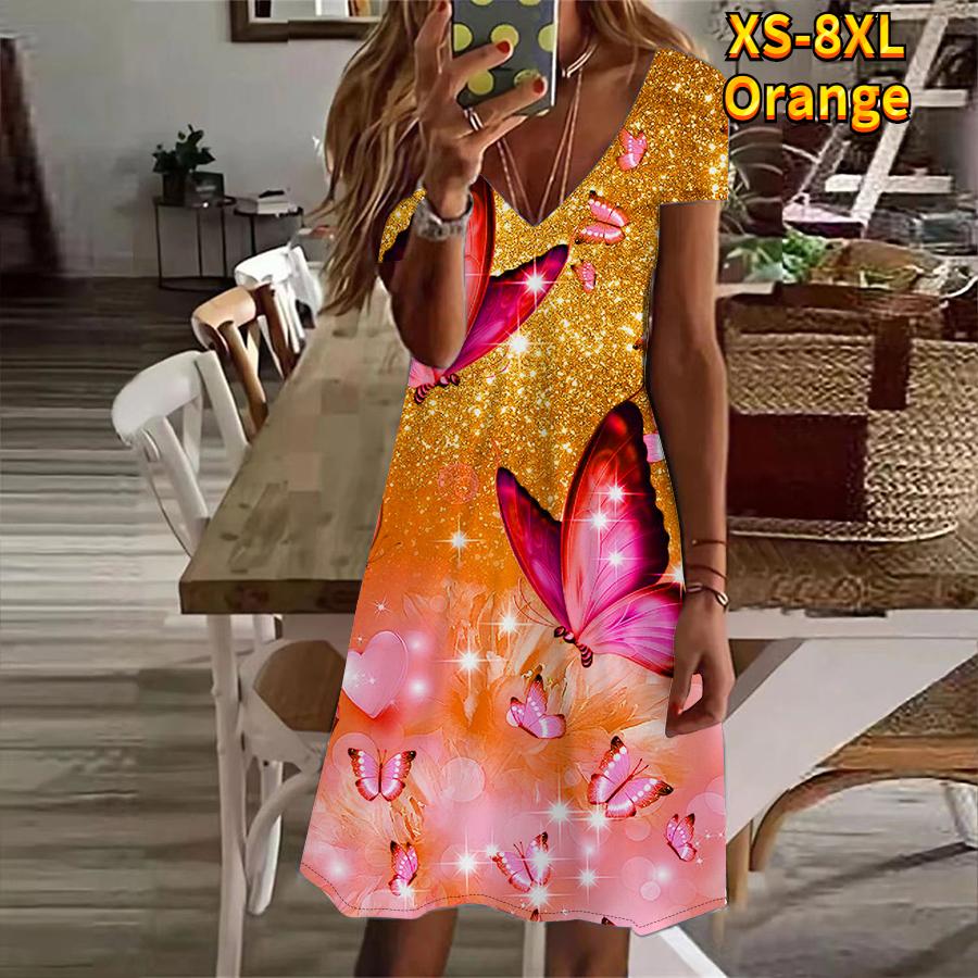 Летнее модное женское платье с v-образным вырезом и коротким рукавом, сверкающее синее платье с принтом бабочек, сексуальное платье