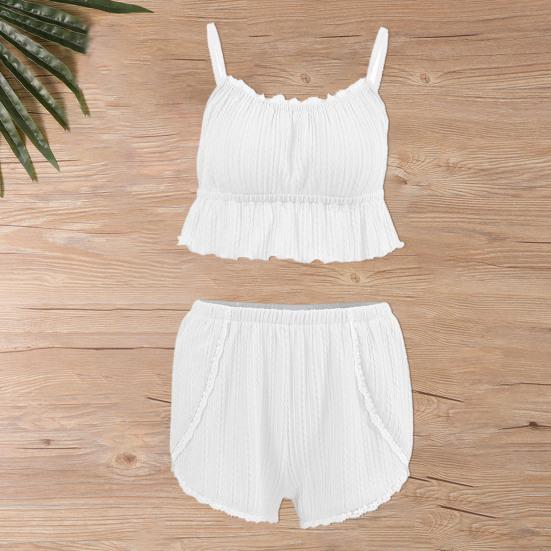 2 шт./компл., женский летний пижамный комплект, без рукавов, на тонких бретельках, кружевной плиссированный жилет, шорты с эластичной резинкой на талии, комплект одежды для сна