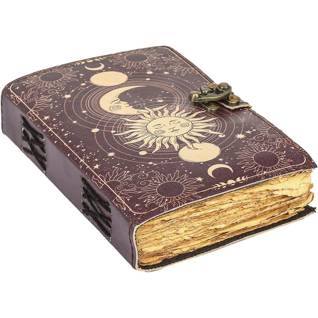Handmade Sun & Moon Vintage Leather Journal for Men & Women 200 Pages Antique Handmade Deckle Edge Vintage Paper