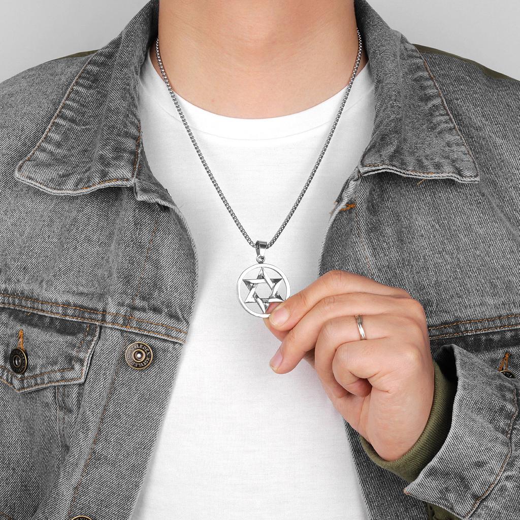 Hexagram Star Islam Stainless Steel Men Necklaces Pendants Chain Simple for Boyfriend Male Jewelry Creativity Gift Wholesale