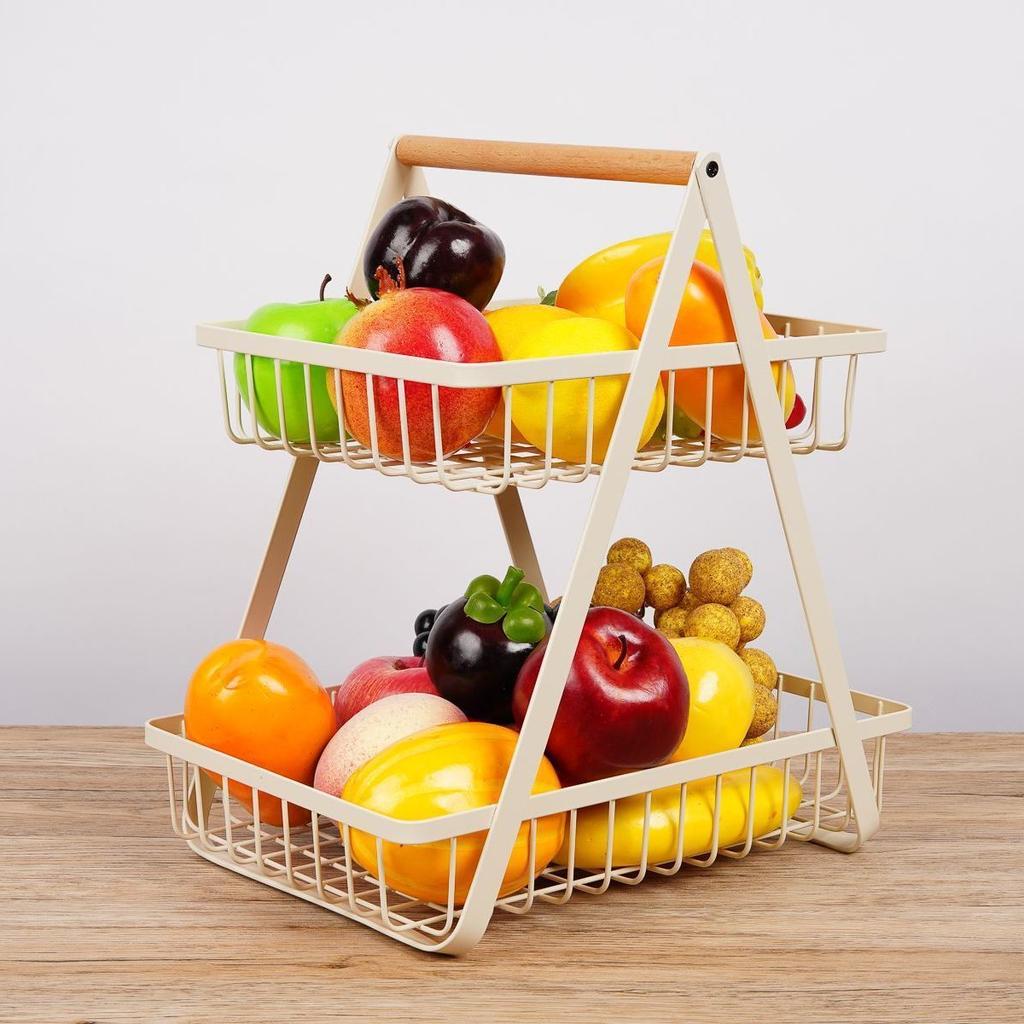 2 Tier Fruit Basket Bowl for Kitchen Counter,Bread Vegetable Fruit Basket Bowl Stand,Detachable Metal Basket Storage