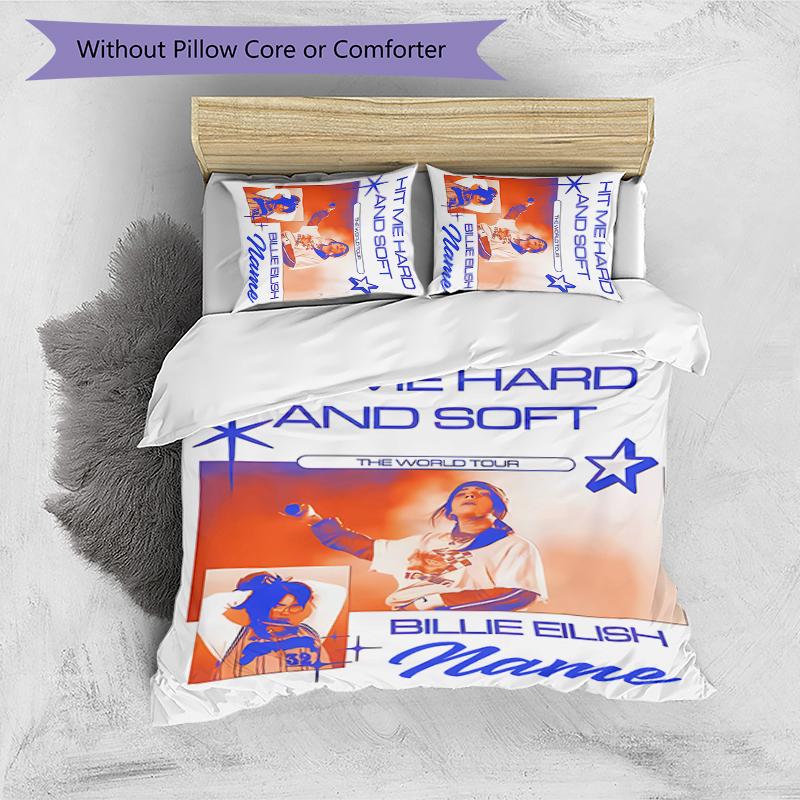 3pcs Custom Name Billie Eilish Bedding Set Duvet Cover Closure Includes 1 Duvet Cover & 2 Pillowcases for All Seasons Bedroom Decor