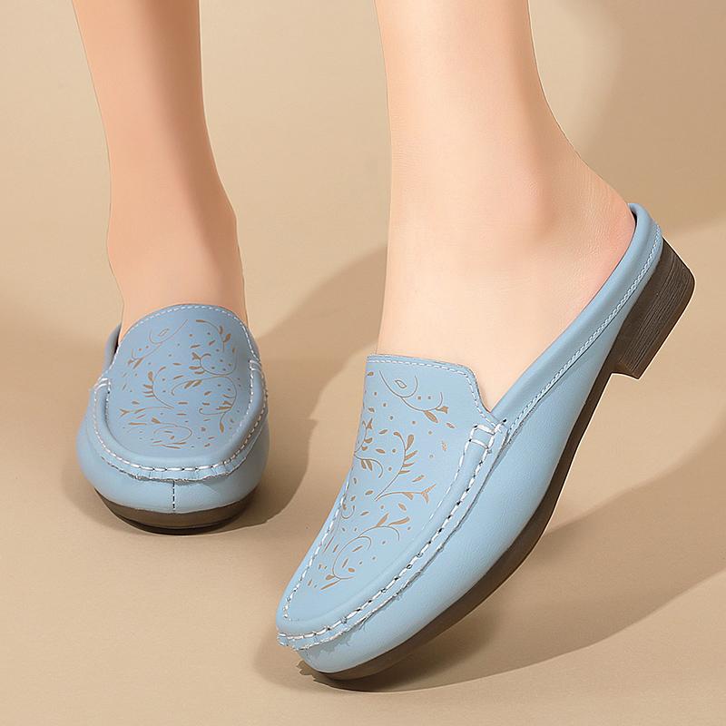 Women's Backless Sandals Summer Slip-on Flats Mule Shoes Closed Toe Slippers Lady Comfort Casual Travel Mule