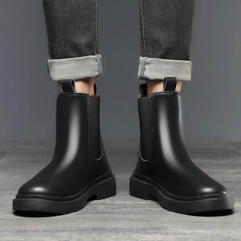 Men's Boots Genuine Leather Chelsea Boot Fashion Motorcycle Ankle Boot Platform Boots for Men Plush Warm Winter Botas Hombre2024