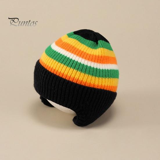 Детская зимняя шапка в полоску радужного цвета вязаная толстая теплая эластичная защита ушей унисекс мягкая теплая ветрозащитная детская шапка-бини