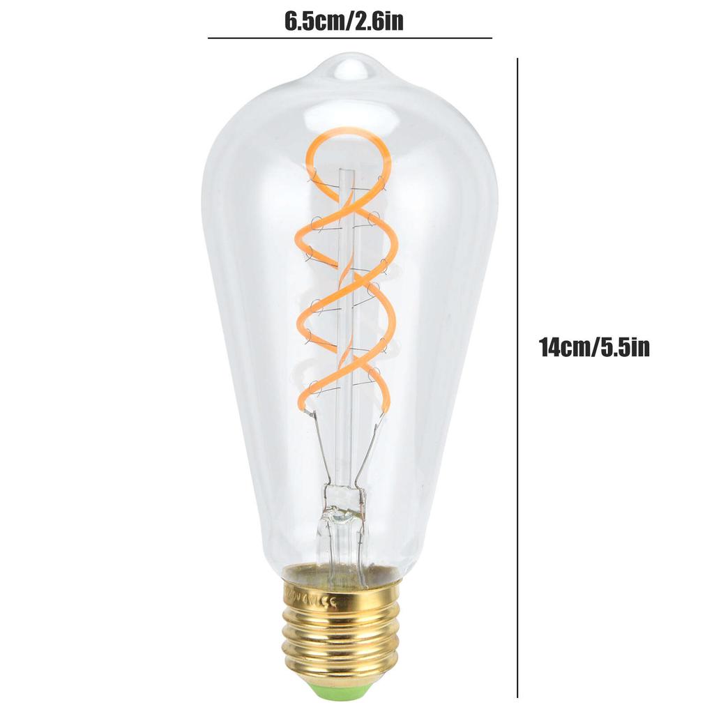 ST64 Лампочка E27 4 Вт Винтажная Двойная Спиральная Лампочка Накаливания с Регулировкой Яркости 220 В Теплый Свет(прозрачный )
