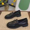2024 Women's Black Soft Sole Loafers - British Style Non-Slip Leather Work Shoes for Spring and Autumn