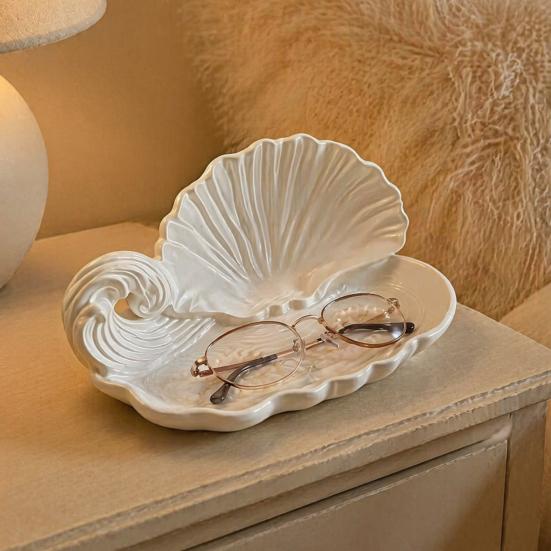 Aromatherapy Storage Tray 3D Printed Shell Wave Jewelry Tray, Pearlized White Organizer Dish, Elegant Ring Exquisite Desktop Ornament Trinket