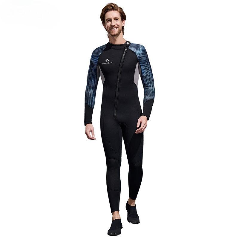 Wetsuit Men's Warm One-piece Cold-proof Wetsuit Snorkeling Swimming Scuba Diving3MM Warm One-piece Front Open Zipper