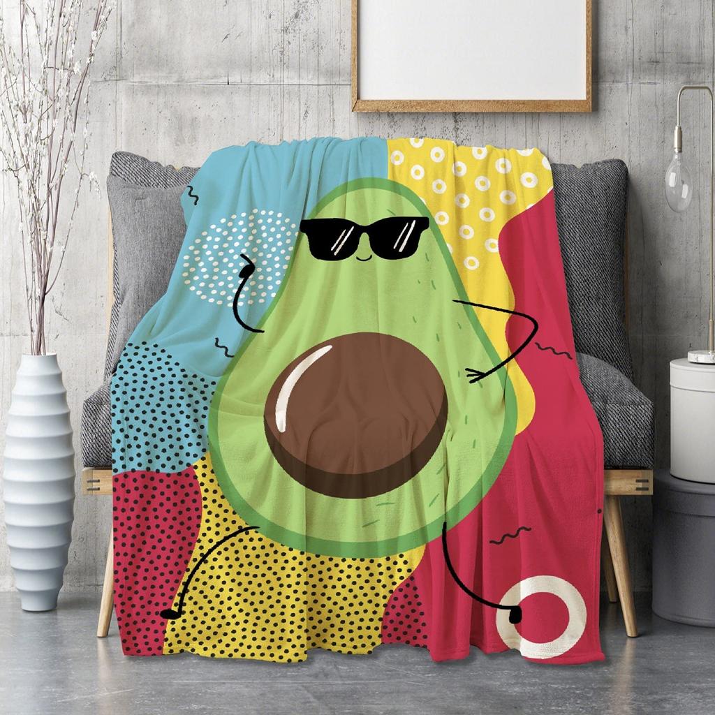 Avocado Cartoon Pattern Cute Throw Blanket Green Fruit  King Queen Size for Bed Sofa Couch Super Soft Warm Kawaii Flannel