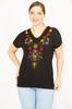 Женская блузка большого размера Черная блузка больших размеров с вышивкой