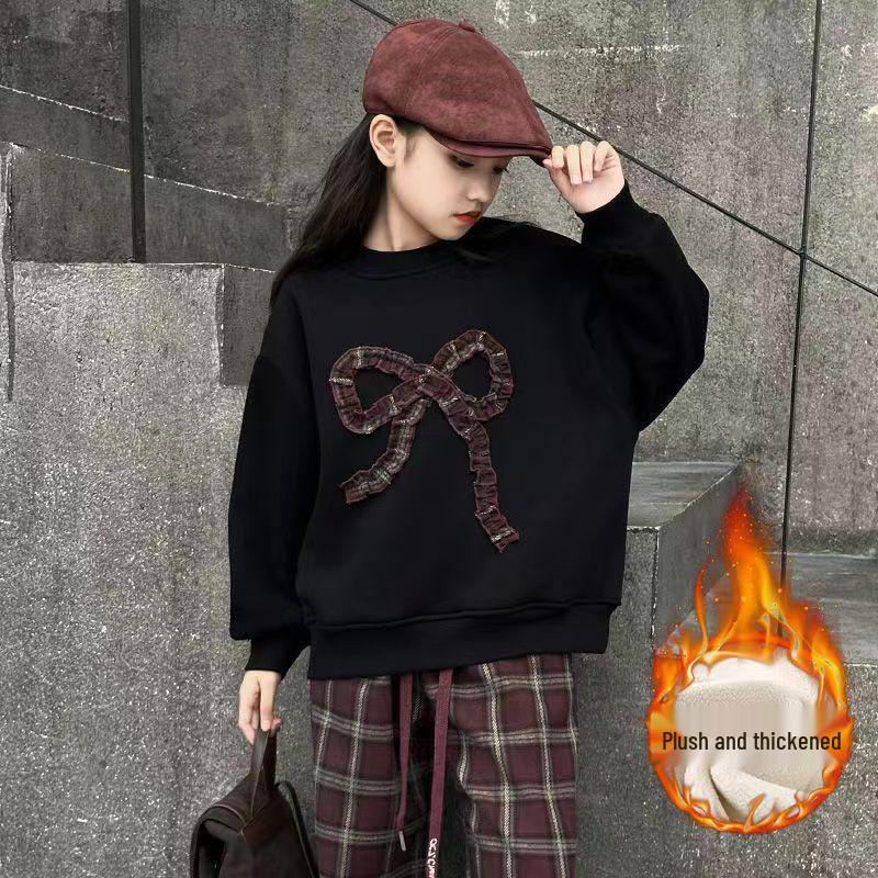 Модный клетчатый брючный костюм для девочек и толстовка с бантом - Осень/Зима 2025