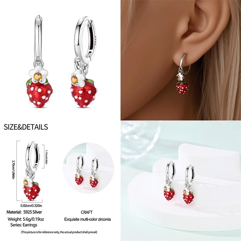 Original 100% S925 Silver Sweet Cherry Strawberry Sweetheart Avocado Women's Earrings Engagement Anniversary Gift