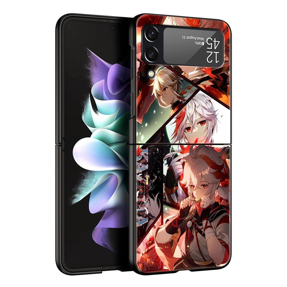 Чехол для телефона Samsung Galaxy Z Flip 3 4 5 Жесткий Черный Складной ПК Для Samsung Z Flip3 Чехол-оболочка Genshin impact ayato wanderer