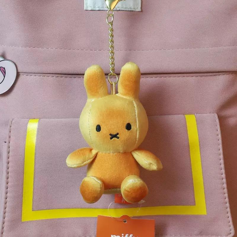 Vintage Plaid Miffy Bunny Plush Keychain Soft Fluffy Cartoon Rabbit Keyring Portable Nijntje Handbag Backpack Pendant Girly Gift