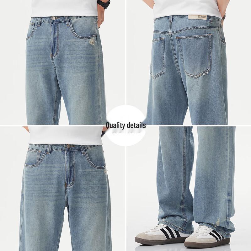 Izzue It Мужские прямые джинсы из лиоцелла Tencel в американском уличном стиле
