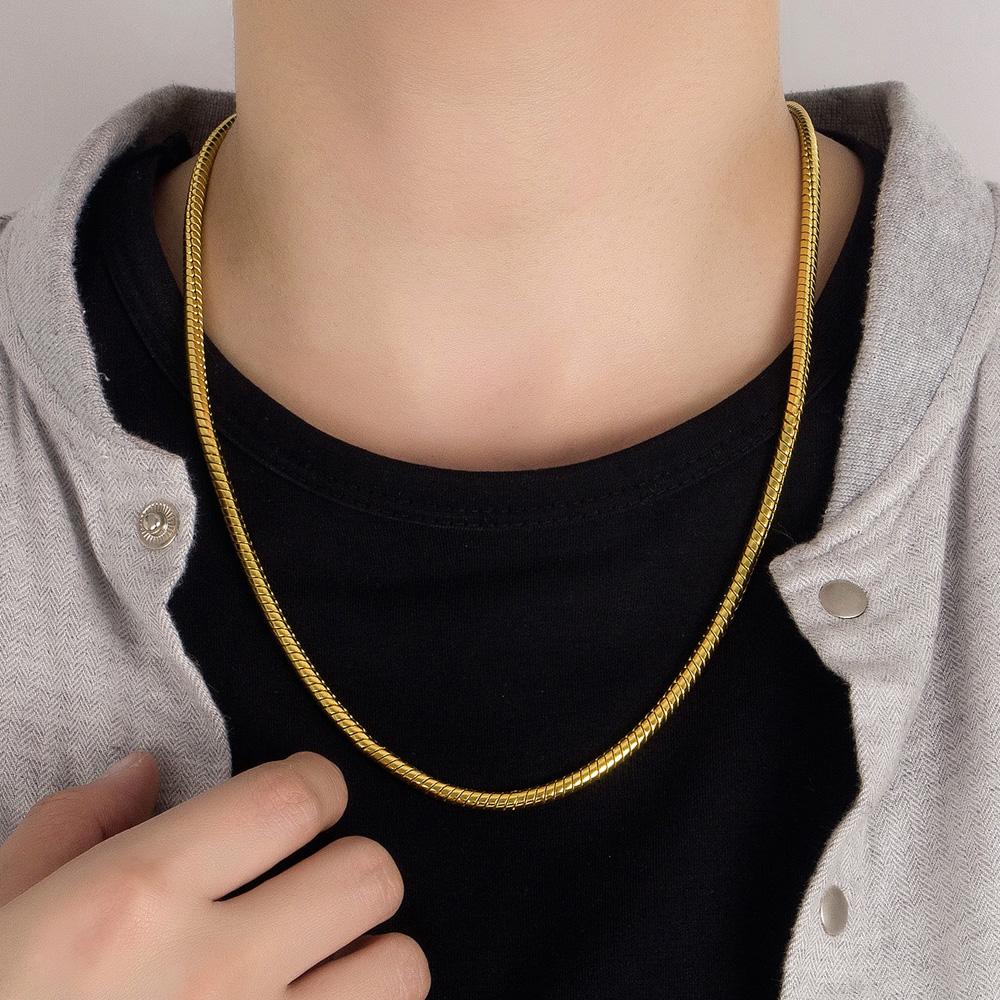 Punk Hip-hop 925 Sterling Silver Necklace Snake Link Chain Necklace for Men Women Silver Gold Color Chain Male Jewelry Gifts