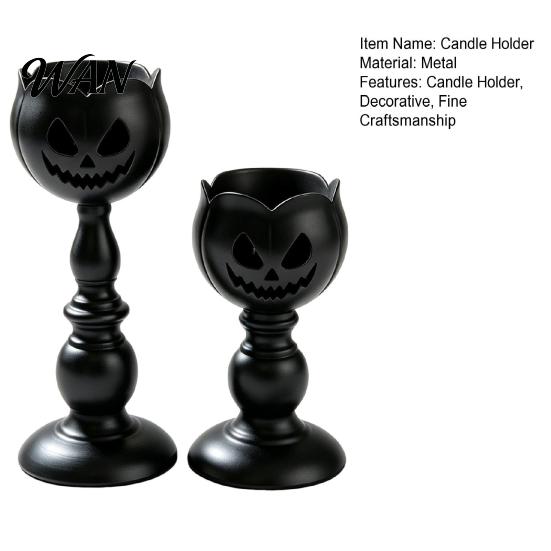 Stable Metal Candle Base Halloween Pumpkin Head Holder, Matte Black Tea Light Decorative Figurine Stand, Vintage Style Lamp for Holiday Party