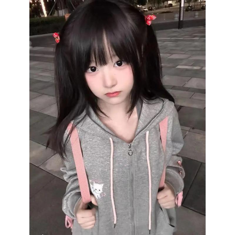 Kawaii милая толстовка в стиле Харадзюку, женская японская модная толстовка с капюшоном на молнии и ремнями с милым котом, мягкая толстовка для девочек 2023