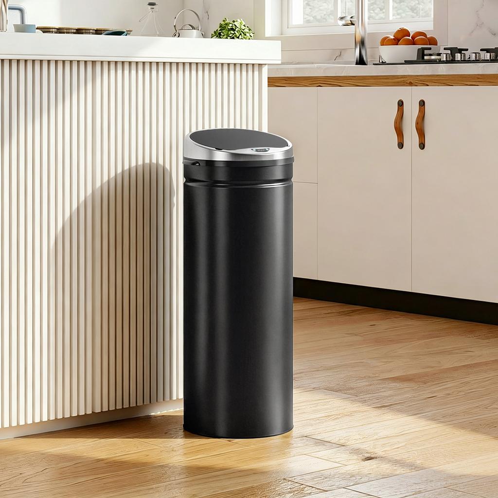 50L Automatic Motion Sensor Rubbish Bin With Fingerprint Resistant Stainless Steel Black