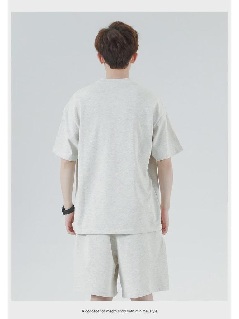 Мужская футболка High Street Trendy из японского плотного хлопка, 275 г, короткие рукава, свободный крой, небольшой воротник, однотонный цвет.