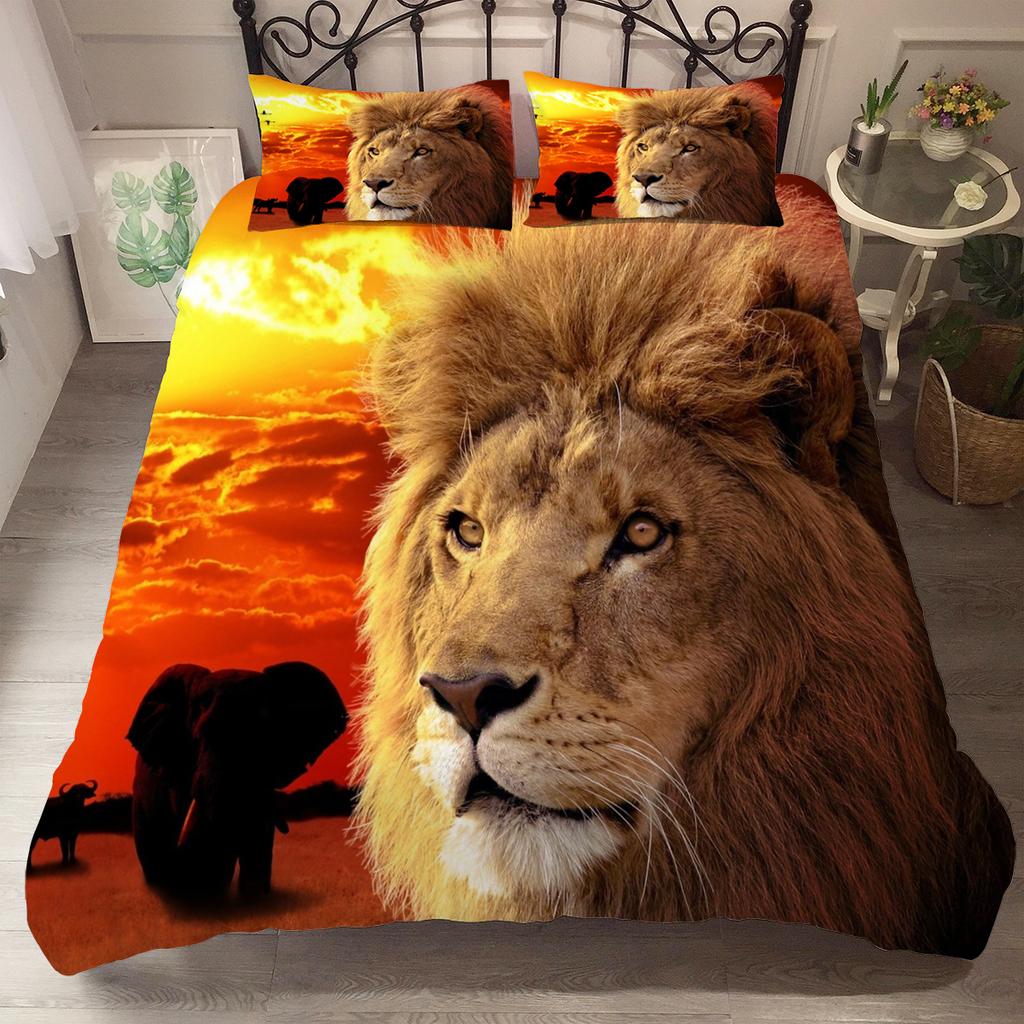 Lion Tiger King Queen Duvet Cover Lovely Wild Animals Bedding Set For Kids Teens Adults Wildlife Grey Black 2/3pcs Quilt Cover