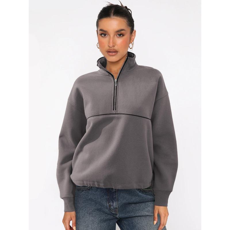 Women S Half Zip Long Sleeve Sweatshirt Contrast Color Casual Top