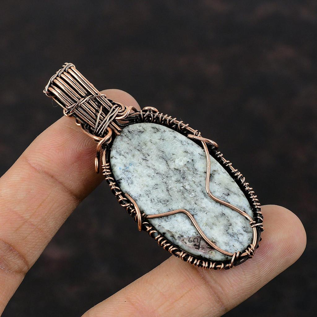 Кулон из яшмы K2, медная проволока, обернутая драгоценным камнем, уникальный дизайн, медное ювелирное изделие, кулон ручной работы, подарок для нее, проволочная обертка, ювелирное изделие