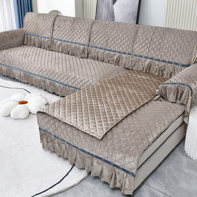 Роскошный золотой бархатный чехол для дивана для гостиной, однотонный грязеотталкивающий чехол для дивана, эластичная защитная подушка, 1-3 места, диванное полотенце