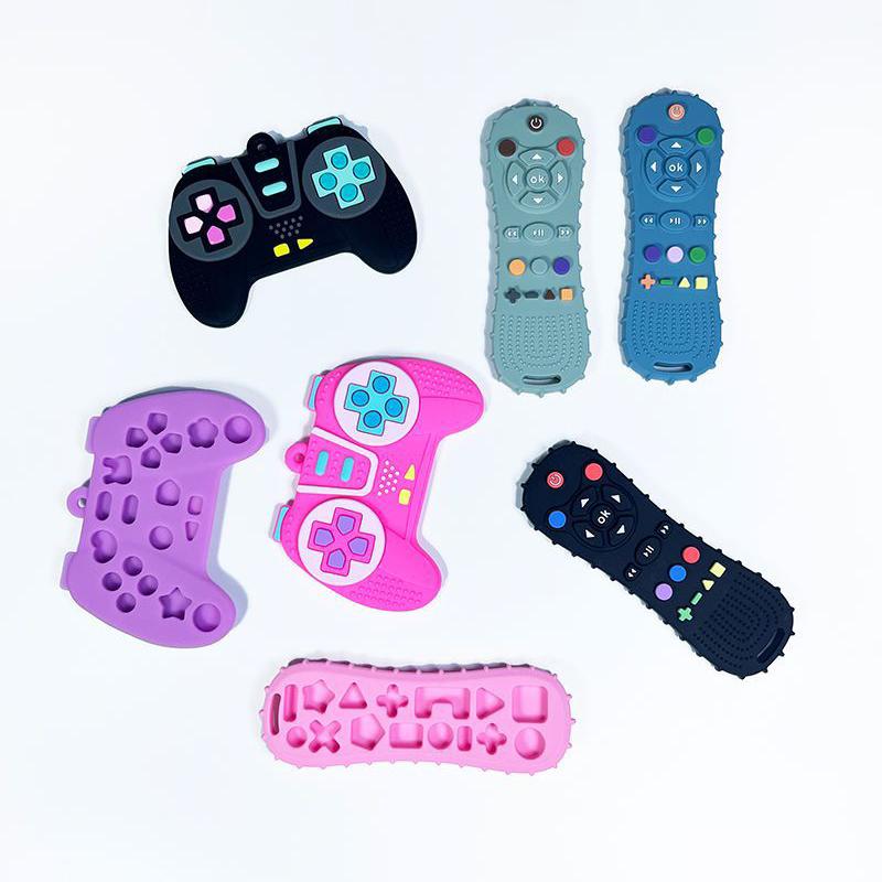 Детский прорезыватель для зубов в форме пульта дистанционного управления для телевизора, силиконовый прорезыватель для зубов, детская сенсорная образовательная игрушка