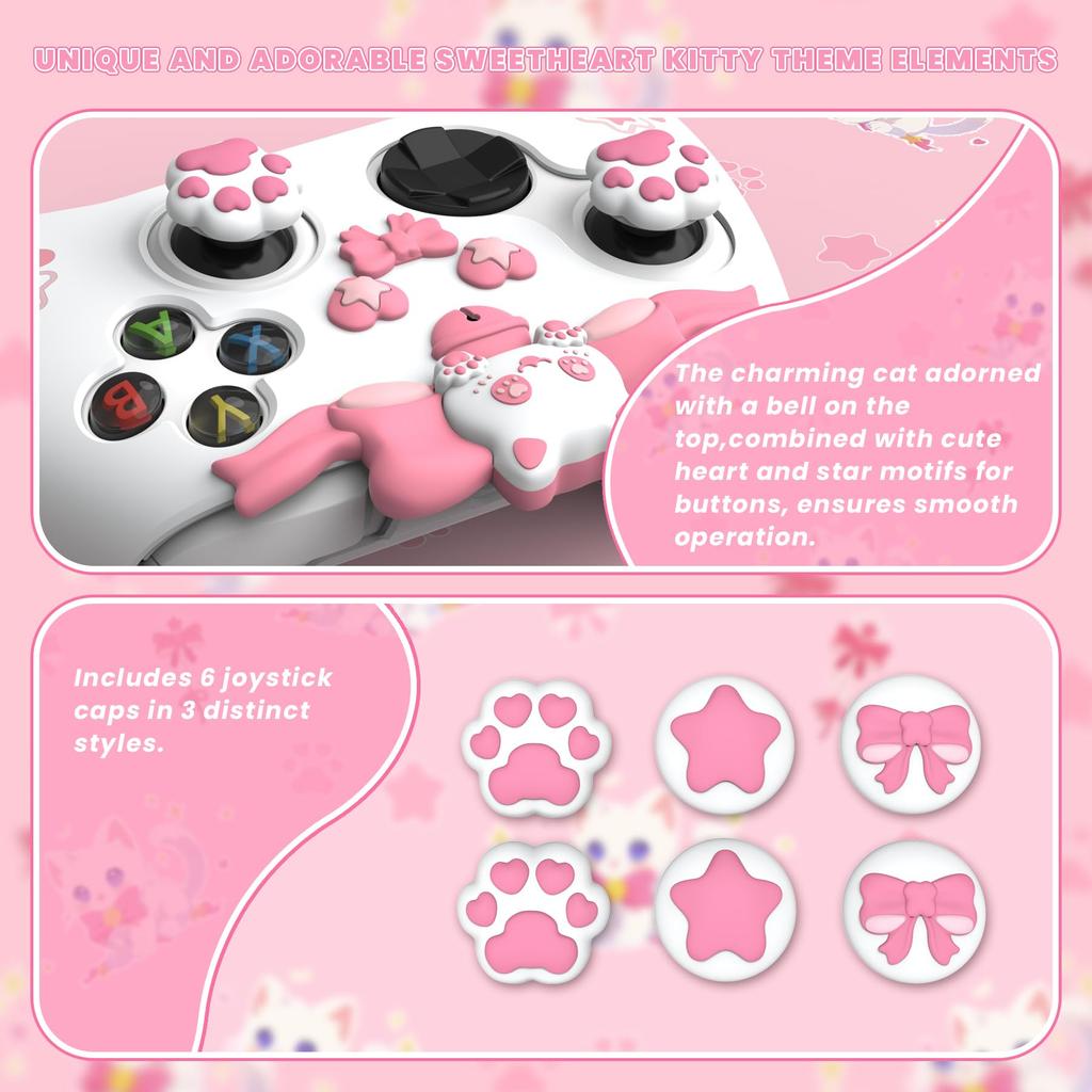 Силиконовый чехол PlayVital Sweetheart Kitty, совместимый с Xbox Series, включает в себя упор для большого пальца и симпатичный чехол для захвата X/S, наклейки, дизайн,