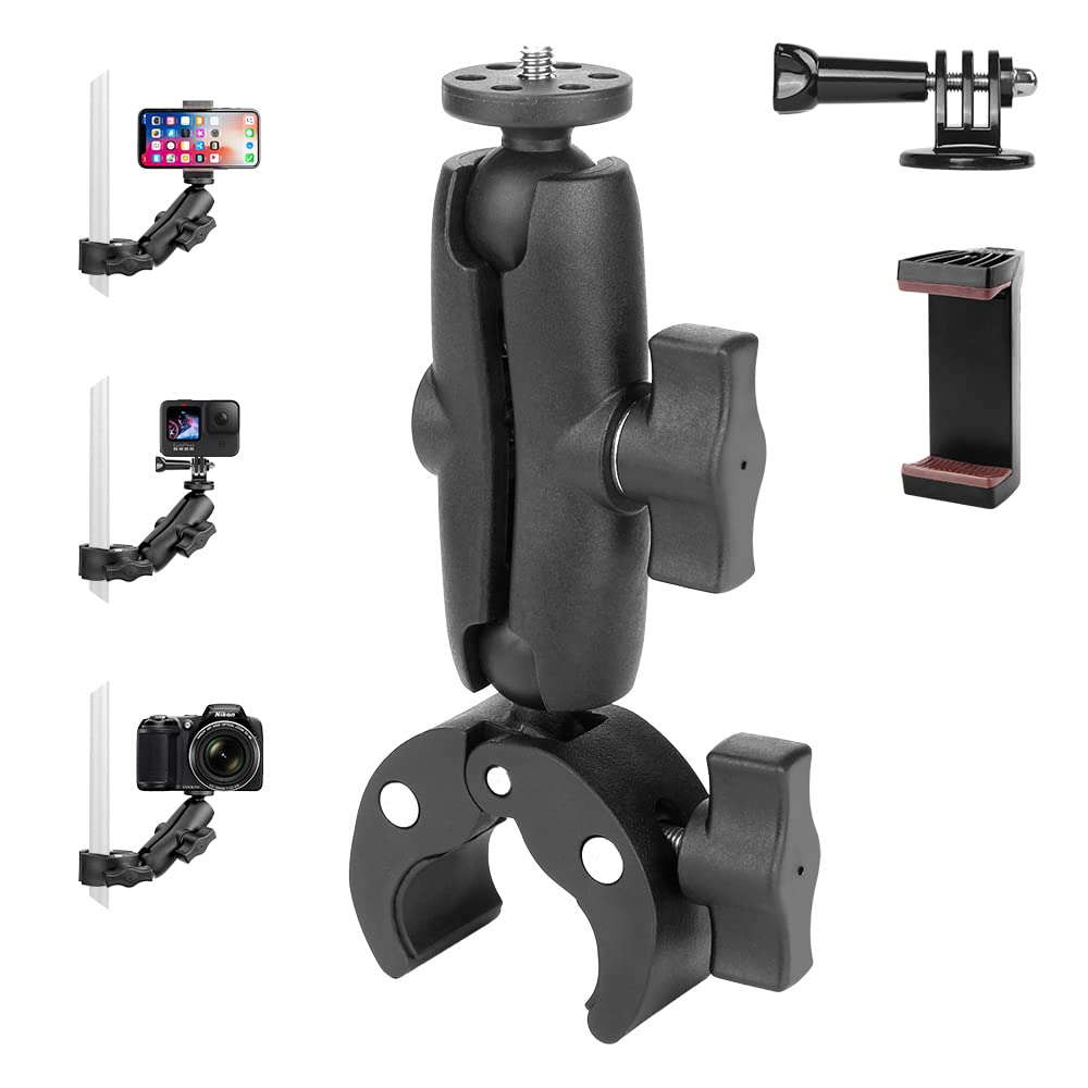 JEBUTU Super Clamp Ball Rotation Camera Clip Mount for and Longer Length Ball Head Arm for Wearable Cameras and Bike Camera Camera Photography