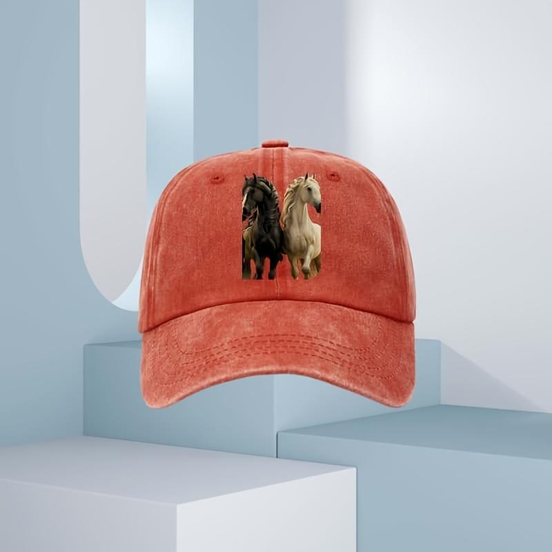 Men's 3D Horse Print Baseball Cap, Fashionable for All Seasons, Black and White Horse Design