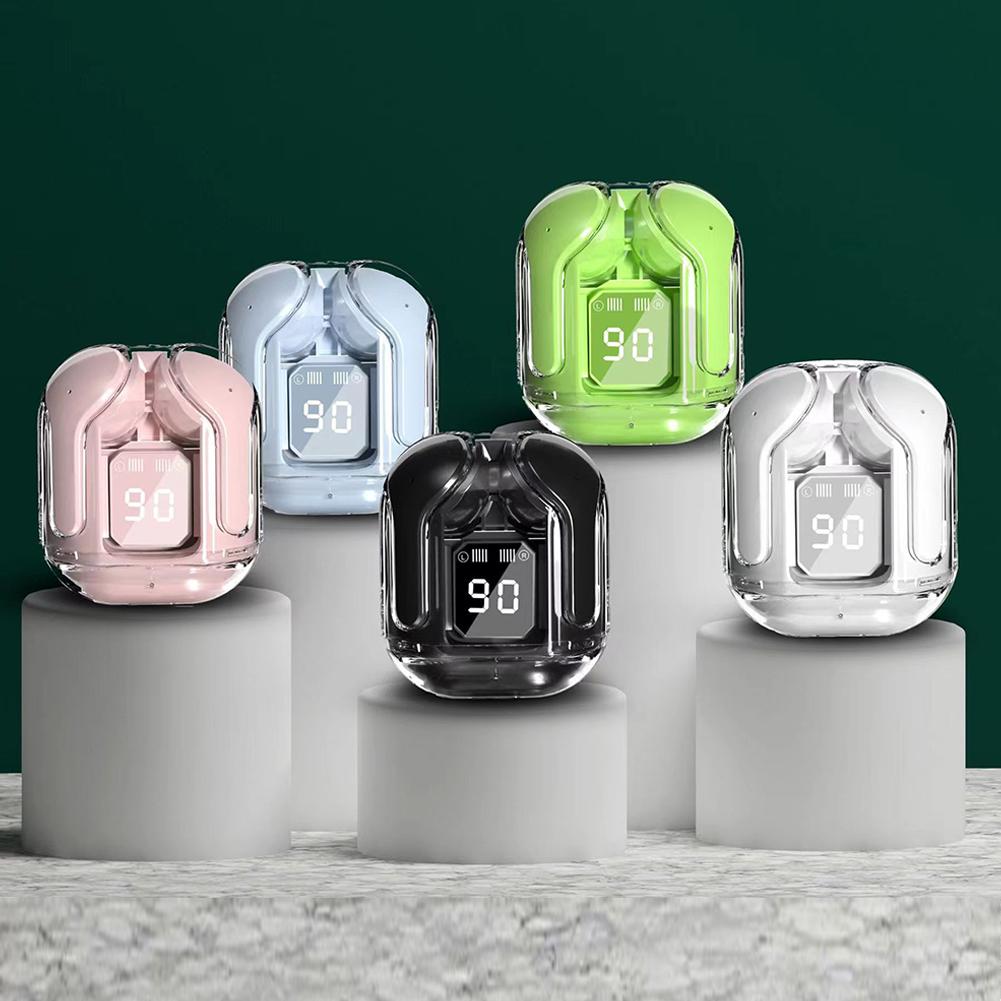 Transparent Wireless Bluetooth Earbud Noise Canceling Stereo Headphone with Digital Display Charging Case Waterproof Gaming