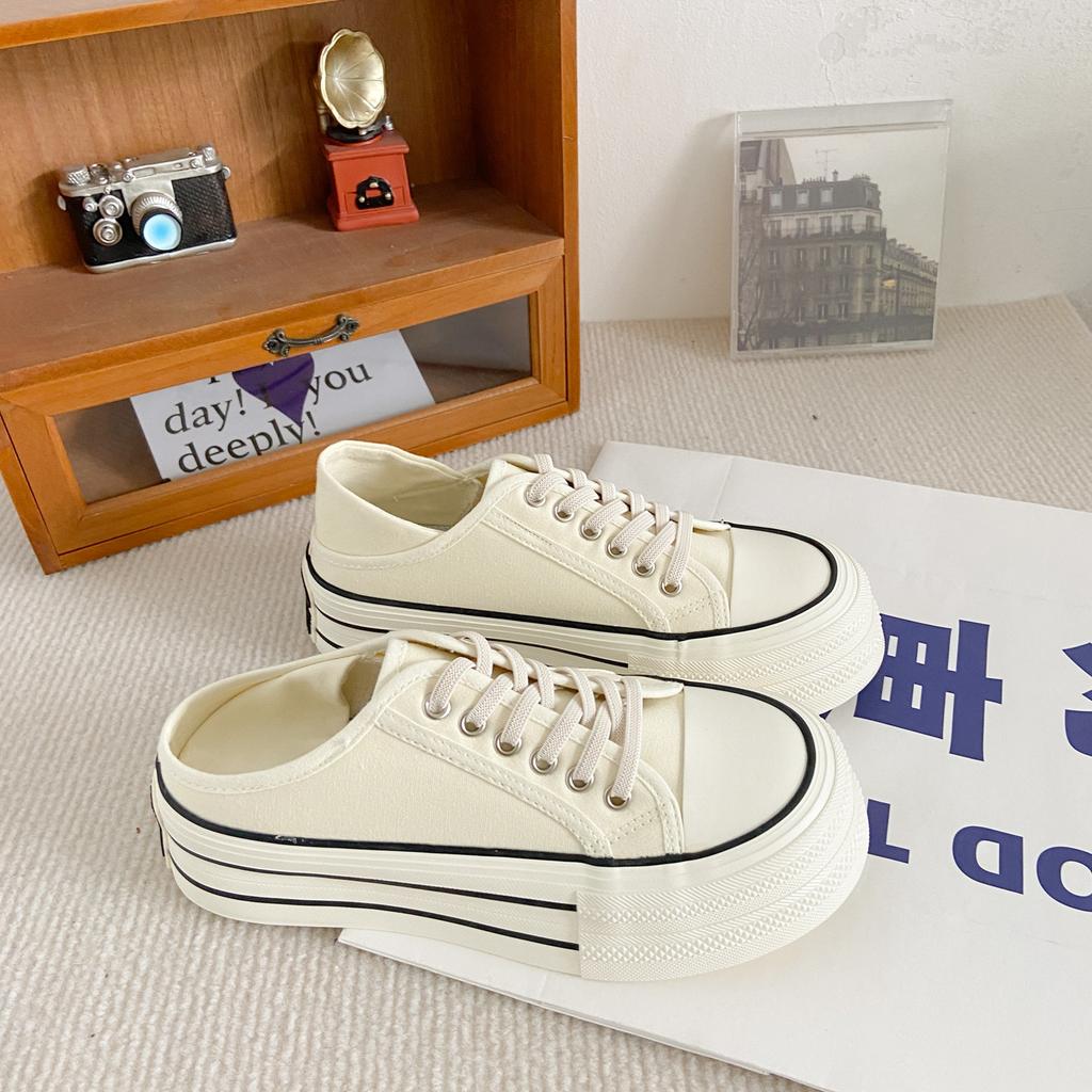 HY-1257 бесплатная пара шнурков/толстая подошва с круглой головкой, две пары белых туфель на резинке, женские летние тонкие универсальные парусиновые туфли