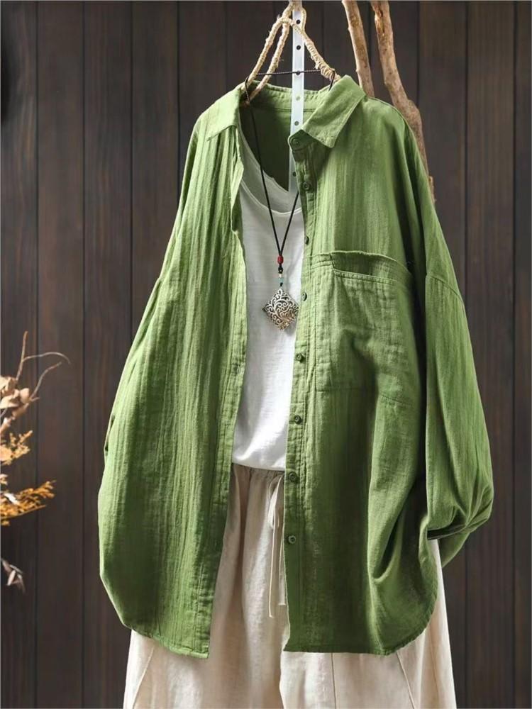 Johnature Женские винтажные рубашки, топы, отложной воротник, длинные рукава, блузки, весенние карманы на пуговицах, мягкие рубашки