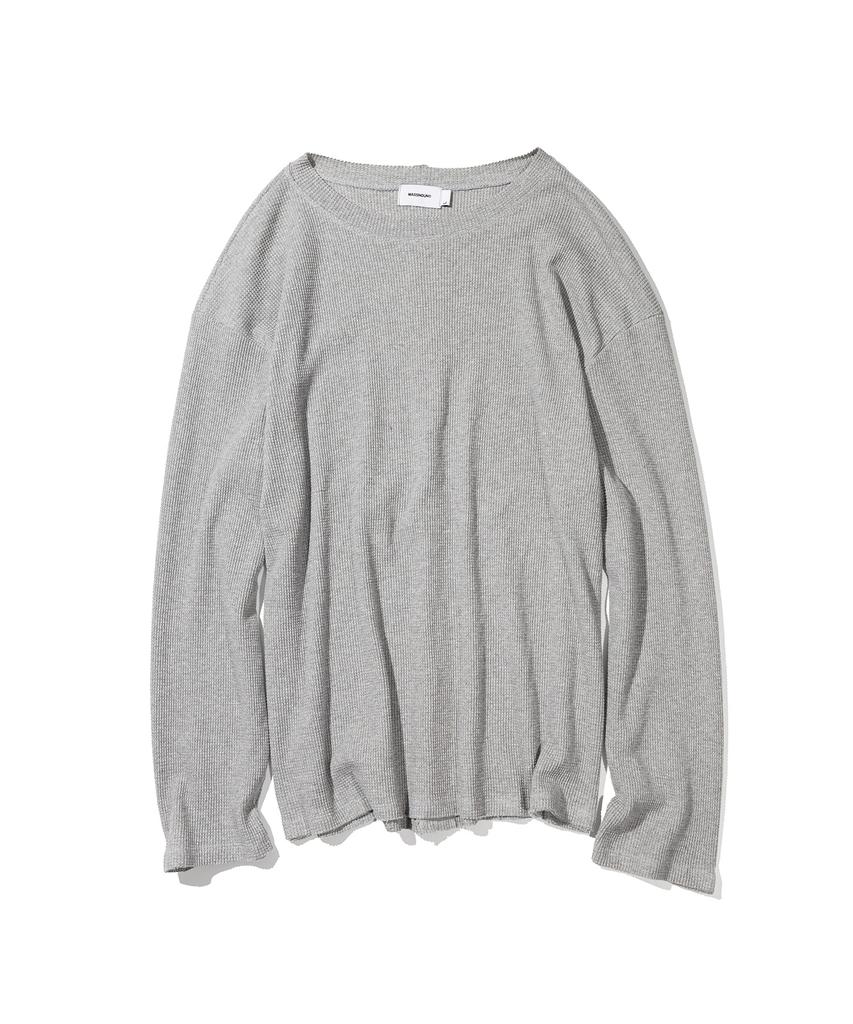 MASSNOUN Waffle Cut Divide Boat Neck Long Sleeve Mssls002-Gy