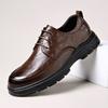 2024 осень новые мужские деловые повседневные кожаные туфли мужские туфли с круглым носком на шнуровке на платформе кожаные туфли среднего возраста 23636
