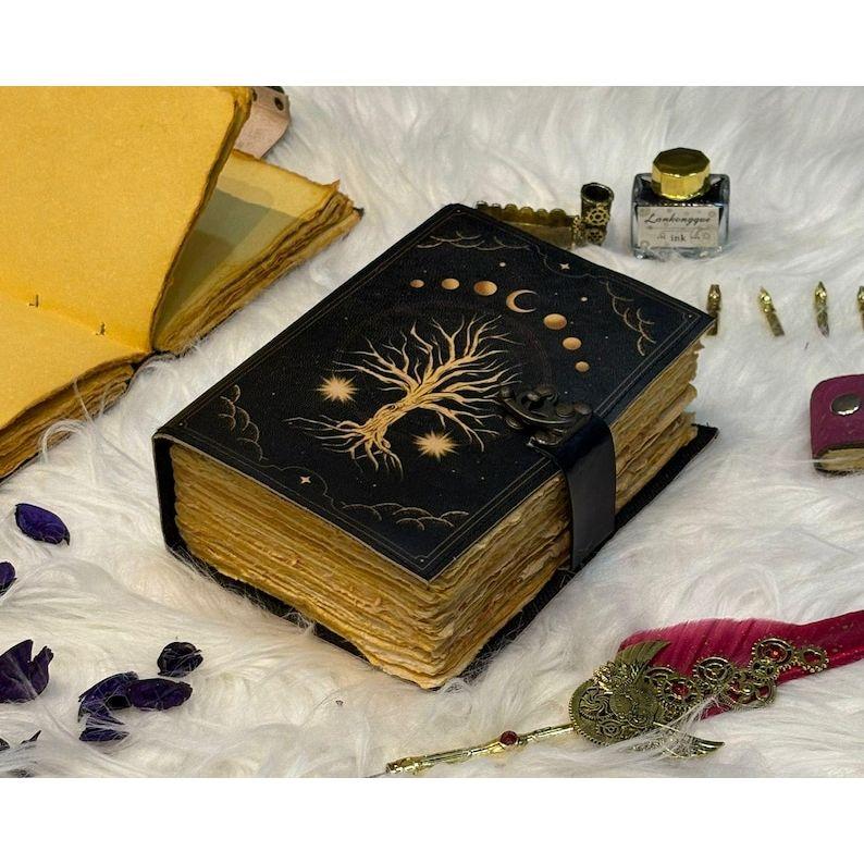 Tree of Life Journal | Moon Phases Lock Diary | Vintage Witchy Notebook | Grimoire for Witches | Gift for Writers & Dreamers