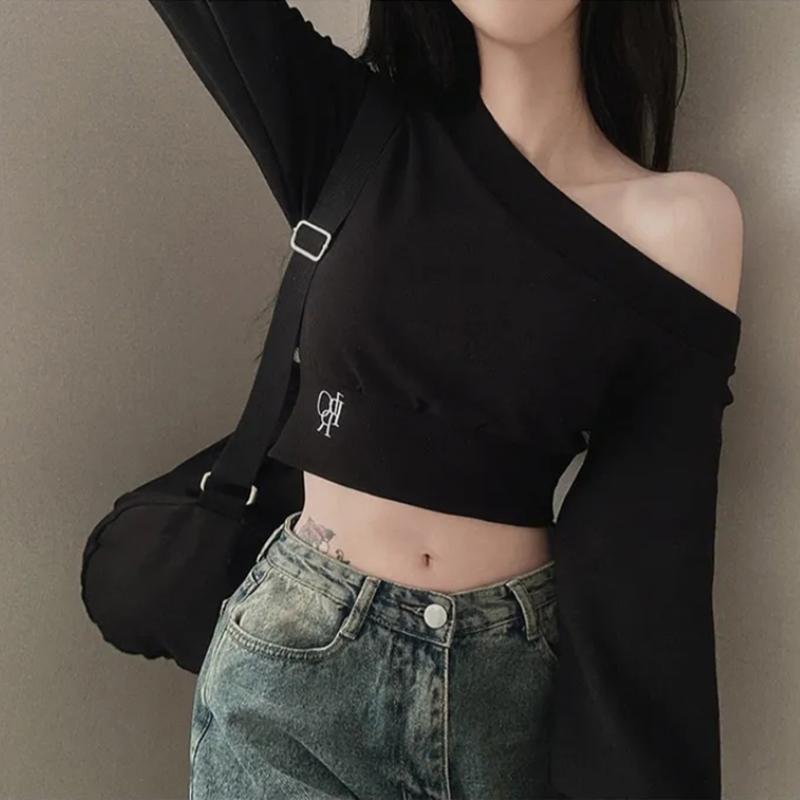 Harajuku Women Irregular Off Shoulder Hoodies Long Sleeve Sexy Crop Tops Y2k Streetwear Pullovers Sweatshirt 2024 Autumn Winter